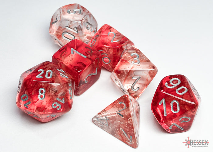 Nebula Red-Silver Luminary - Polyhedral 7-Dice Set - Brain Spice