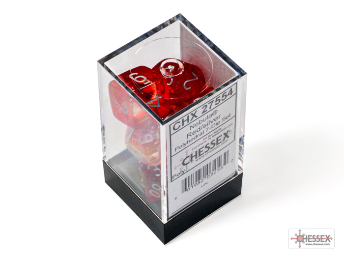 Nebula Red-Silver Luminary - Polyhedral 7-Dice Set - Brain Spice