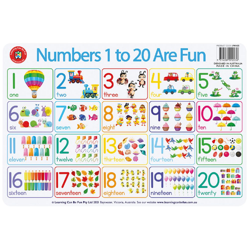 Numbers 1 To 20 Are Fun Placemat - Brain Spice