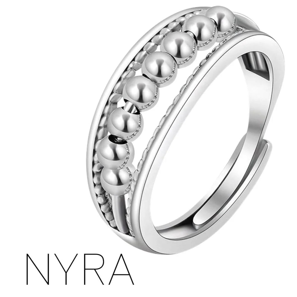 Nyra Fidget Ring Sterling Silver Rolling Beads on Silver Middle - Brain Spice