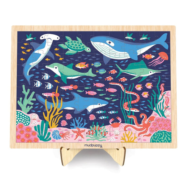 Ocean Life - Wood Puzzle with Display 100pc - Brain Spice