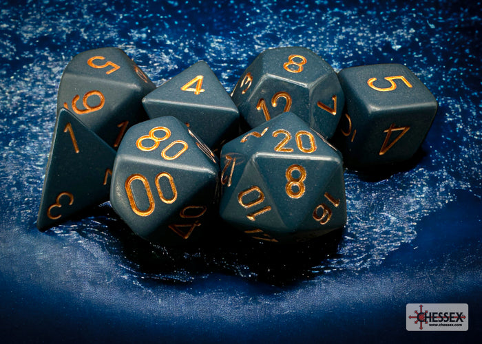Opaque Dusty Blue-Copper - Polyhedral 7-Dice Set - Brain Spice