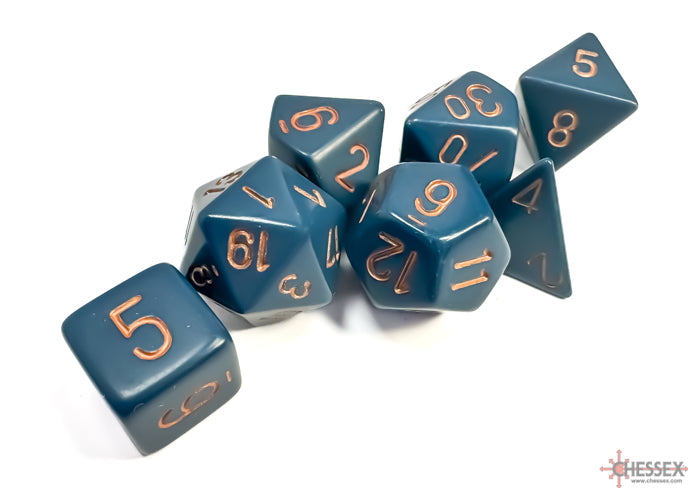 Opaque Dusty Blue-Copper - Polyhedral 7-Dice Set - Brain Spice