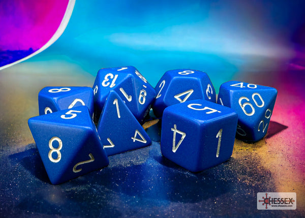Opaque Polyhedral Blue-White 7-Dice Set - Brain Spice