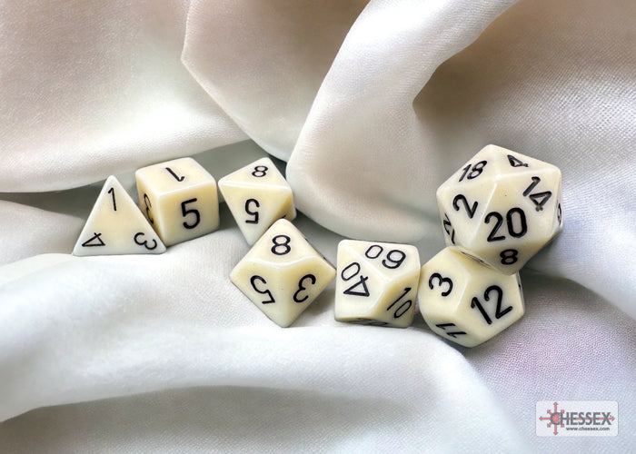 Opaque Polyhedral Ivory-Black 7-Dice Set - Brain Spice