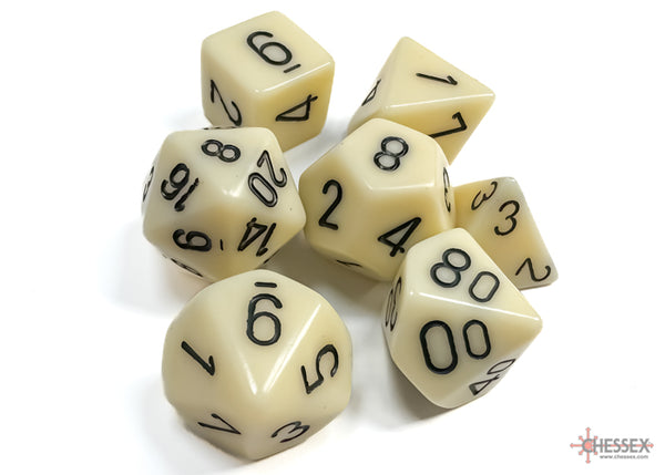 Opaque Polyhedral Ivory-Black 7-Dice Set - Brain Spice