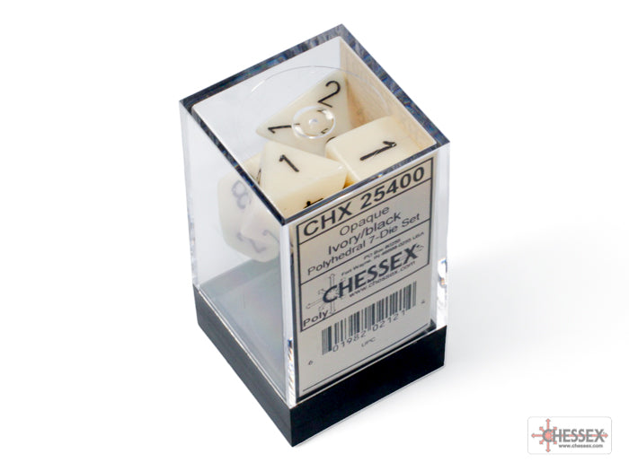 Opaque Polyhedral Ivory-Black 7-Dice Set - Brain Spice