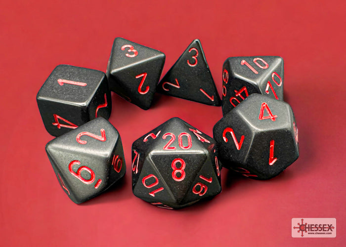 Opaque Polyhedral Red-Black 7-Dice Set - Brain Spice