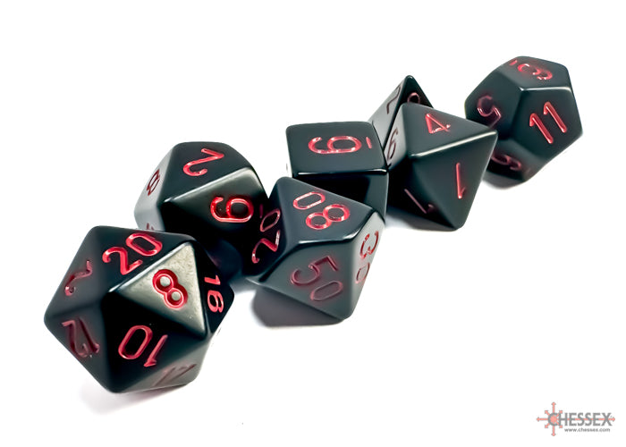 Opaque Polyhedral Red-Black 7-Dice Set - Brain Spice