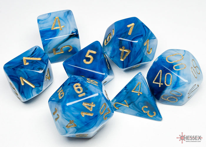 Phantom Teal-Gold - Polyhedral 7-Dice Set - Brain Spice