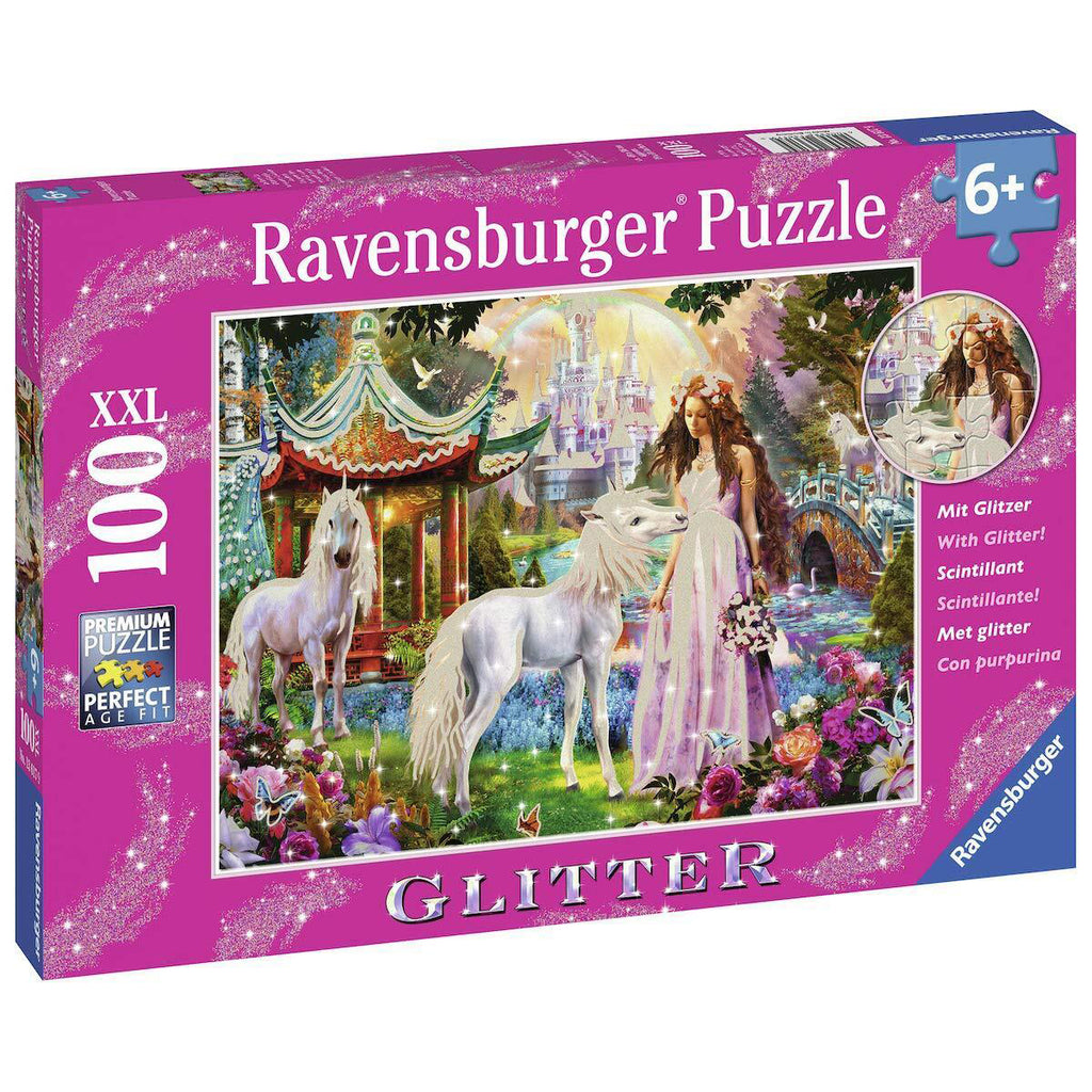 Princess with Unicorn Glitter Puzzle - 100pc - Brain Spice
