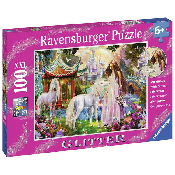 Princess with Unicorn Glitter Puzzle - 100pc - Brain Spice