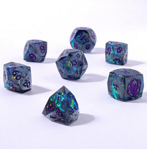 Purple Starry Night - Captured Magic 7-Dice Set - Luster Cut Resin - Brain Spice