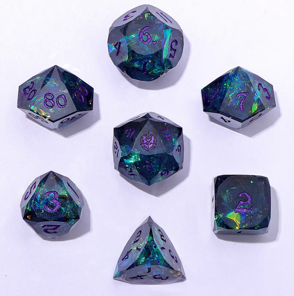 Purple Starry Night - Captured Magic 7-Dice Set - Luster Cut Resin - Brain Spice