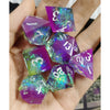 Purple & Green - Captured Magic 7-Dice Set - Hand Sanded Sharp Edge Resin - Brain Spice