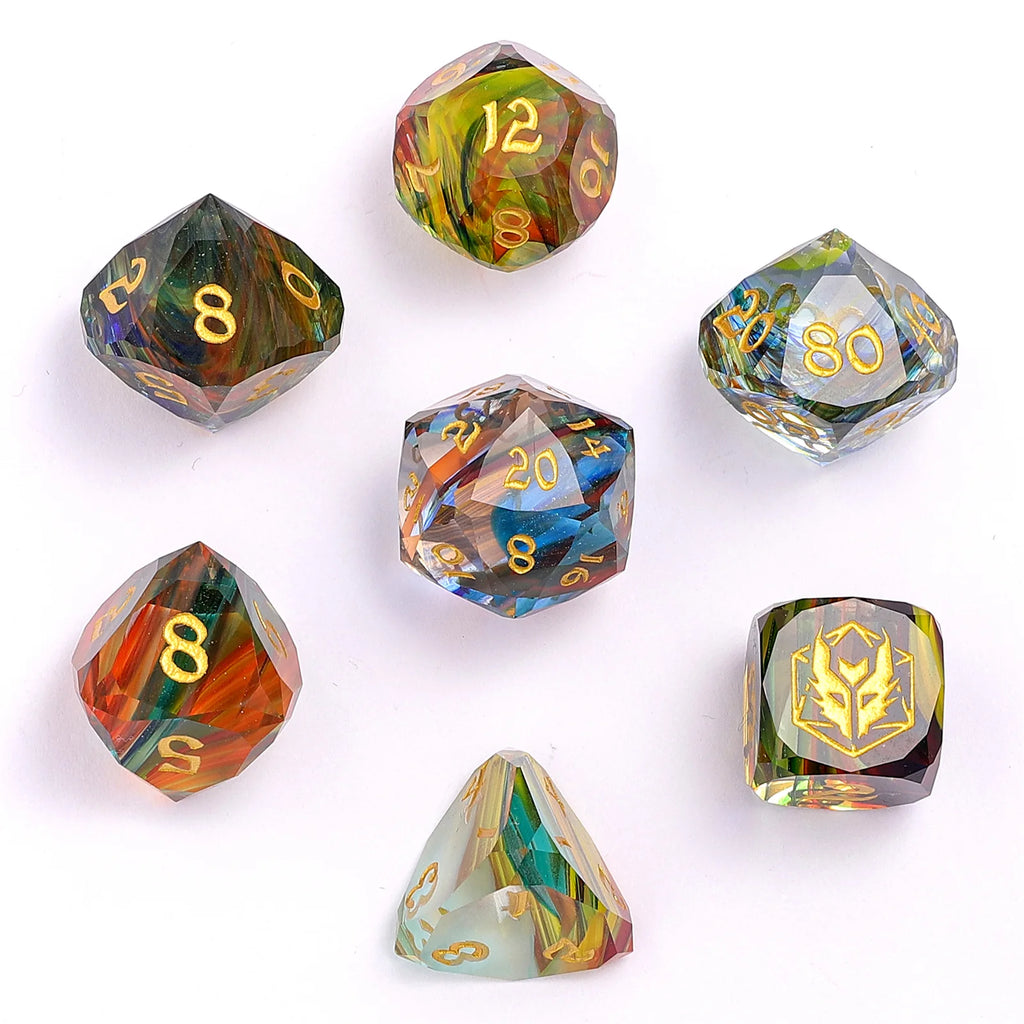 Rainbow - Dragons Hoard 7-Dice Set - Luster Cut Glass - Brain Spice