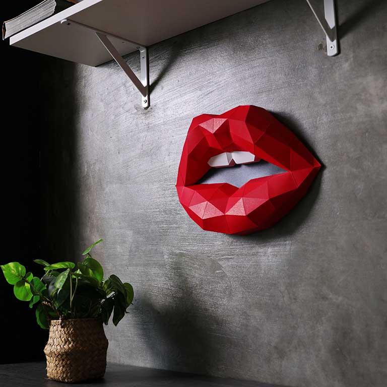 Red Lips Origami Model - 3D Paper Art - Brain Spice