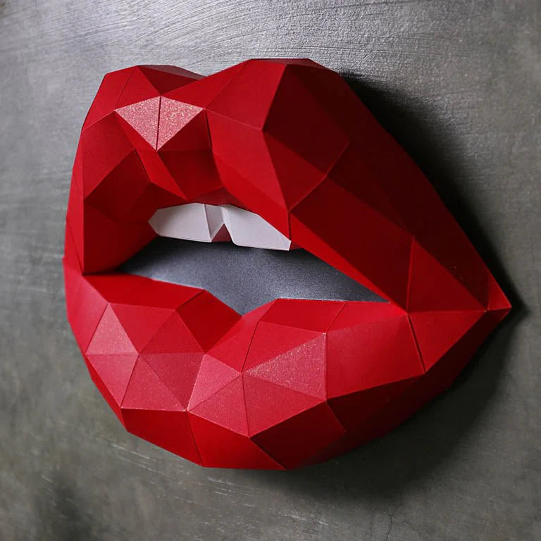 Red Lips Origami Model - 3D Paper Art - Brain Spice