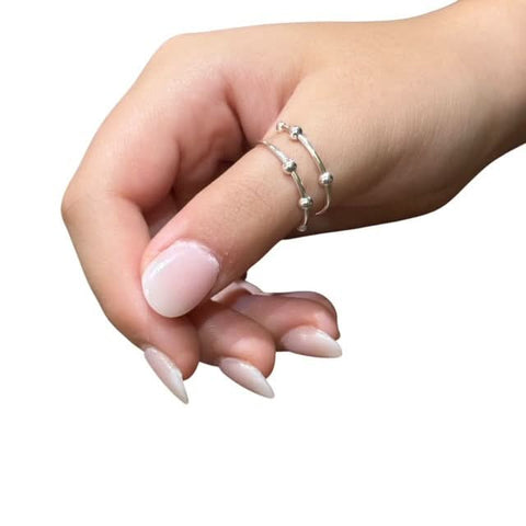 Riven Fidget Ring - Silver Wrap Around Ring with 4 Moving Beads - Brain Spice