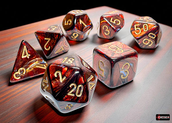Scarab Blue-Blood-Gold - Mega-hedral 7-Dice Set