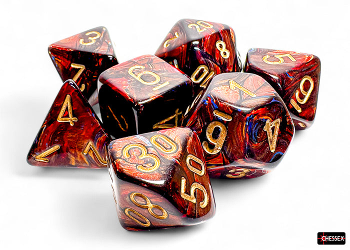 Scarab Blue-Blood-Gold Mega-hedral 7-Dice Set - Brain Spice