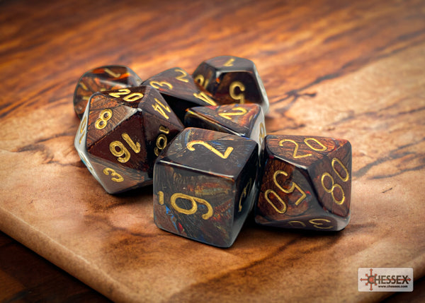 Scarab Blue-Blood-Gold - Polyhedral 7-Dice Set