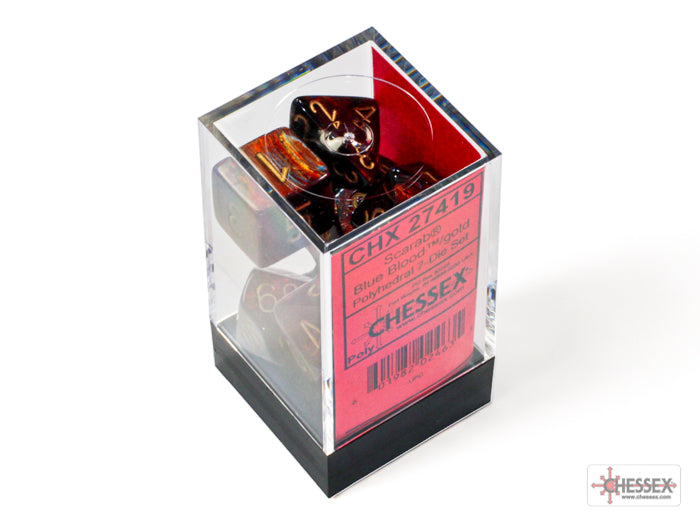 Scarab Blue-Blood-Gold - Polyhedral 7-Dice Set - Brain Spice