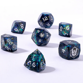 Silver Starry Night - Captured Magic 7-Dice Set - Luster Cut Resin - Brain Spice