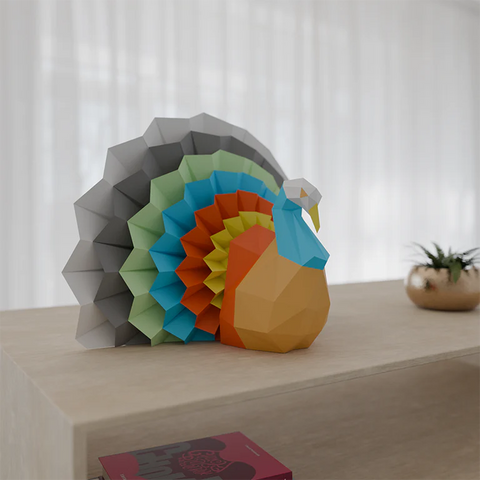 Sitting Turkey Origami Model - 3D Paper Art - Brain Spice