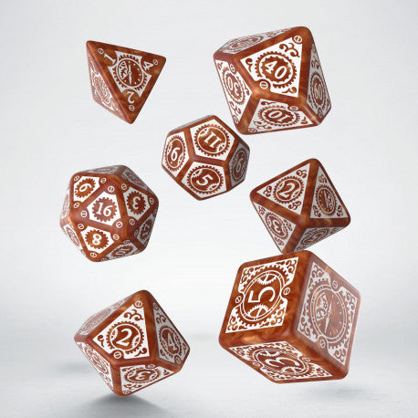 Steampunk Clockwork Caramel & White - 7-Dice Set