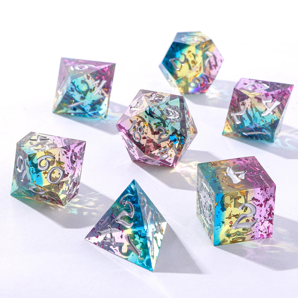 Sweet Dream - Captured Magic 7-Dice Set - Hand Sanded Sharp Edge Resin - Brain Spice