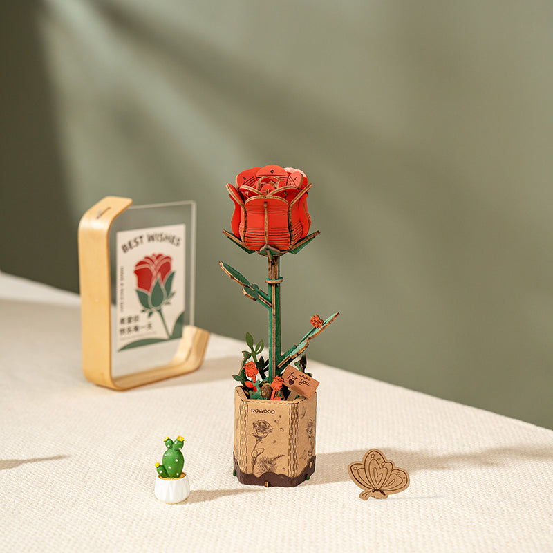 Wooden Bloom Red Rose - Brain Spice