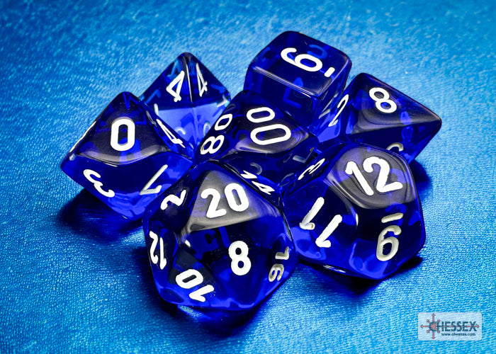 Translucent Blue-White - Polyhedral 7-Dice Set - Brain Spice