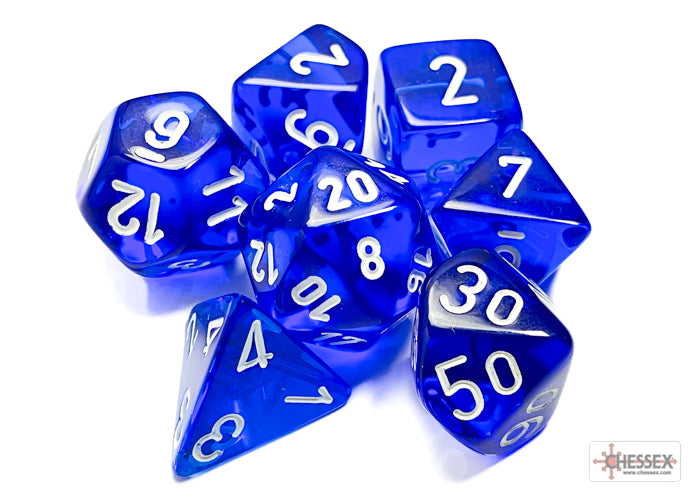 Translucent Blue-White - Polyhedral 7-Dice Set - Brain Spice