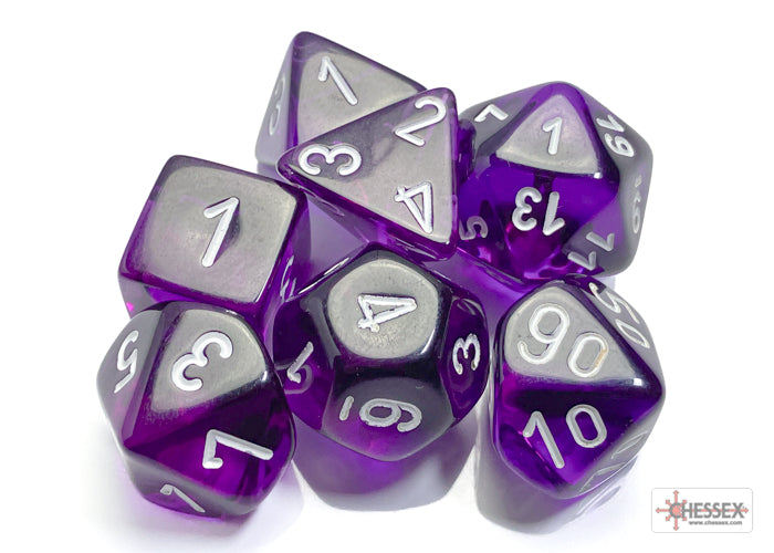 Translucent Purple-White - Polyhedral 7-Dice Set - Brain Spice