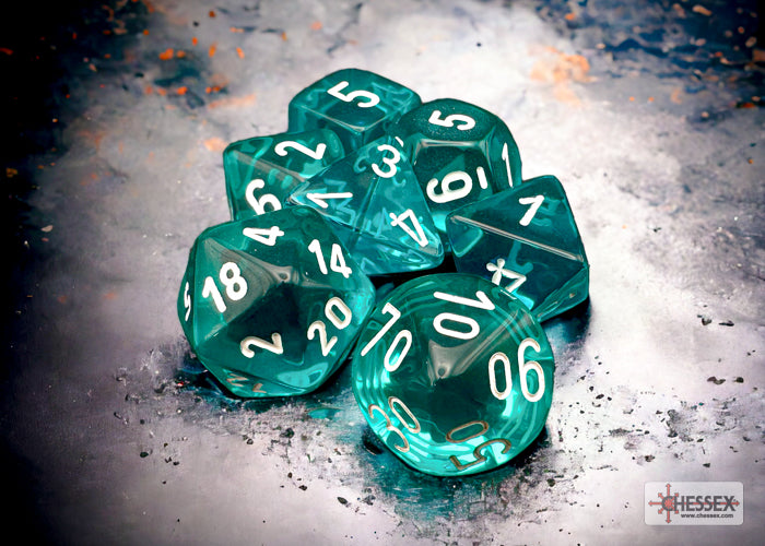 Translucent Teal-White - Polyhedral 7-Dice Set - Brain Spice