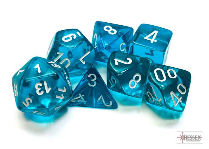 Translucent Teal-White - Polyhedral 7-Dice Set - Brain Spice