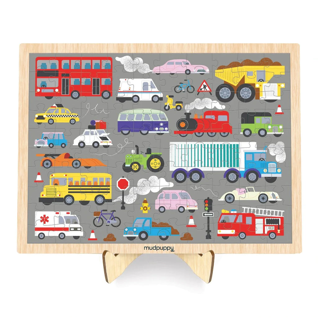 Vehicles on the Move - Wood Puzzle with Display 100pc - Brain Spice