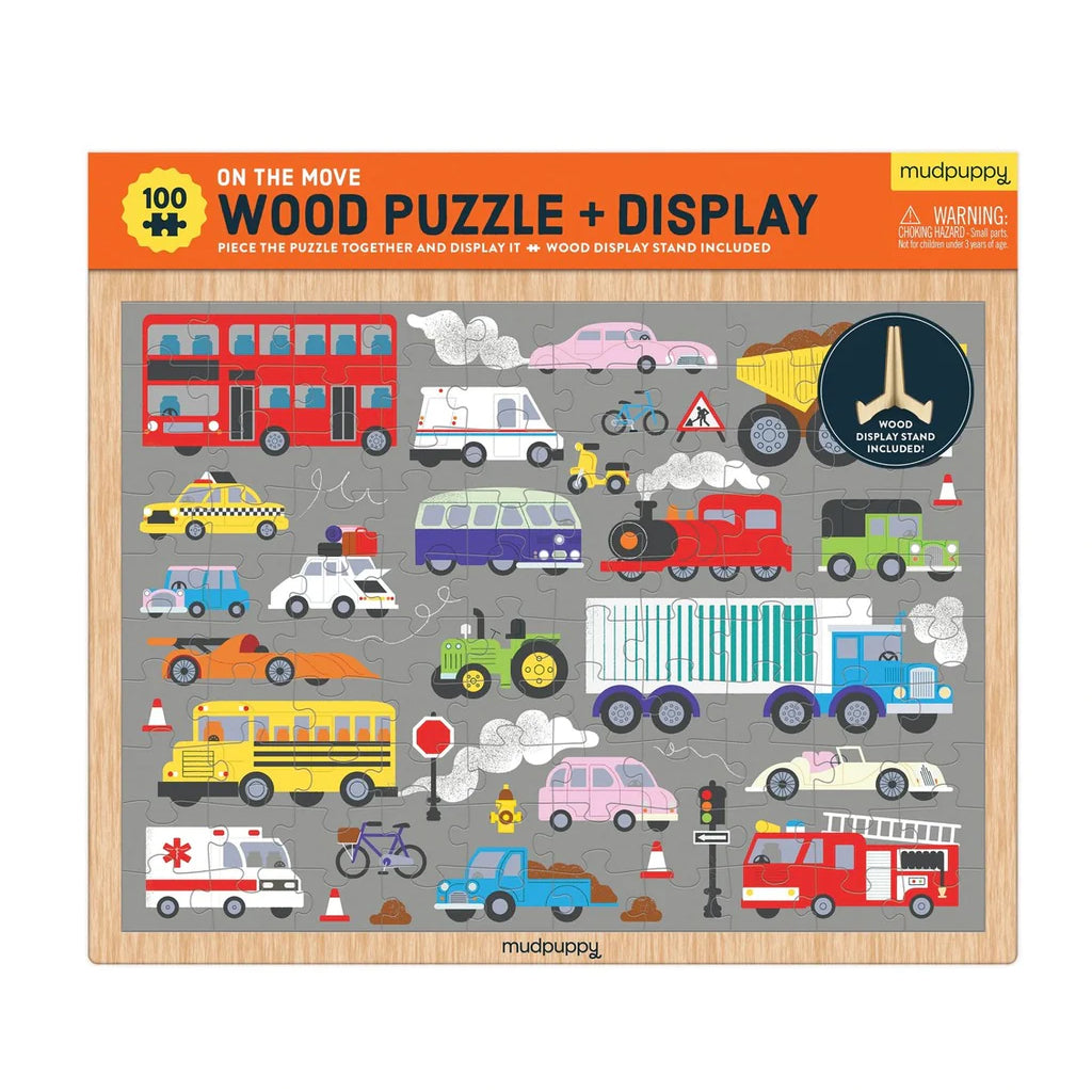 Vehicles on the Move - Wood Puzzle with Display 100pc - Brain Spice