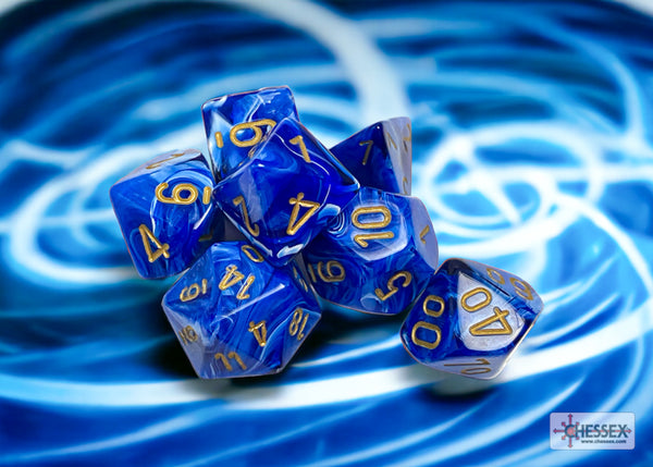 Vortex Blue-Gold - Polyhedral 7-Dice Set - Brain Spice