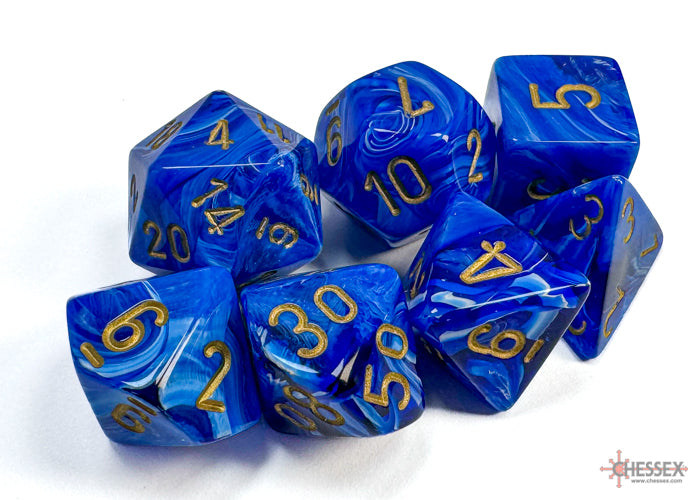 Vortex Blue-Gold - Polyhedral 7-Dice Set - Brain Spice