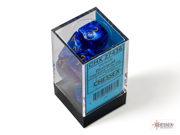 Vortex Blue-Gold - Polyhedral 7-Dice Set - Brain Spice