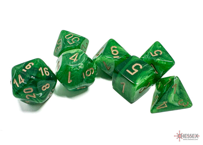 Vortex Green-Gold - Polyhedral 7-Dice Set - Brain Spice
