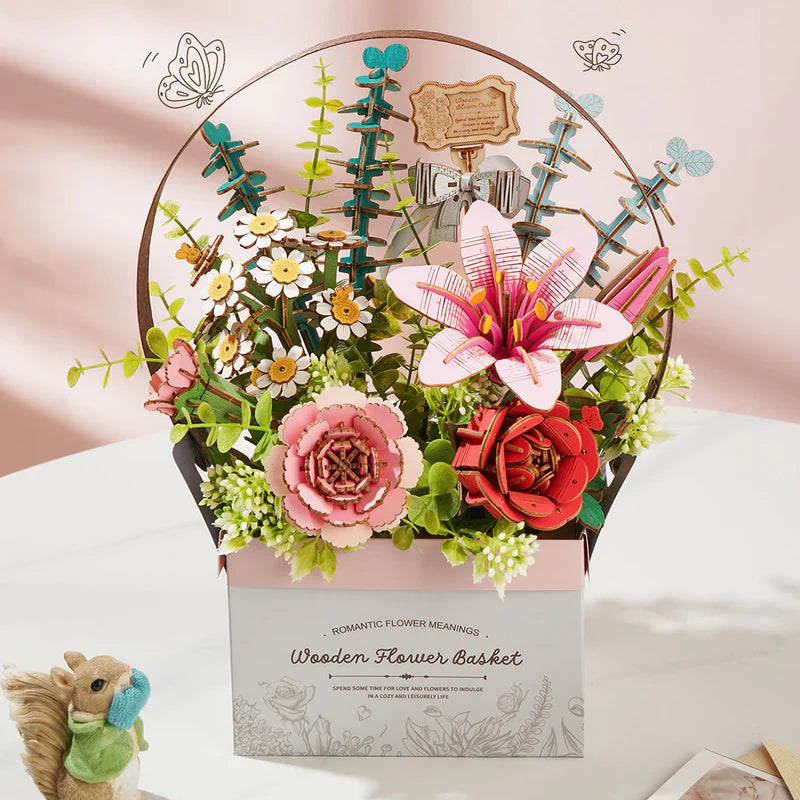Wooden Bloom Flower Basket - Brain Spice