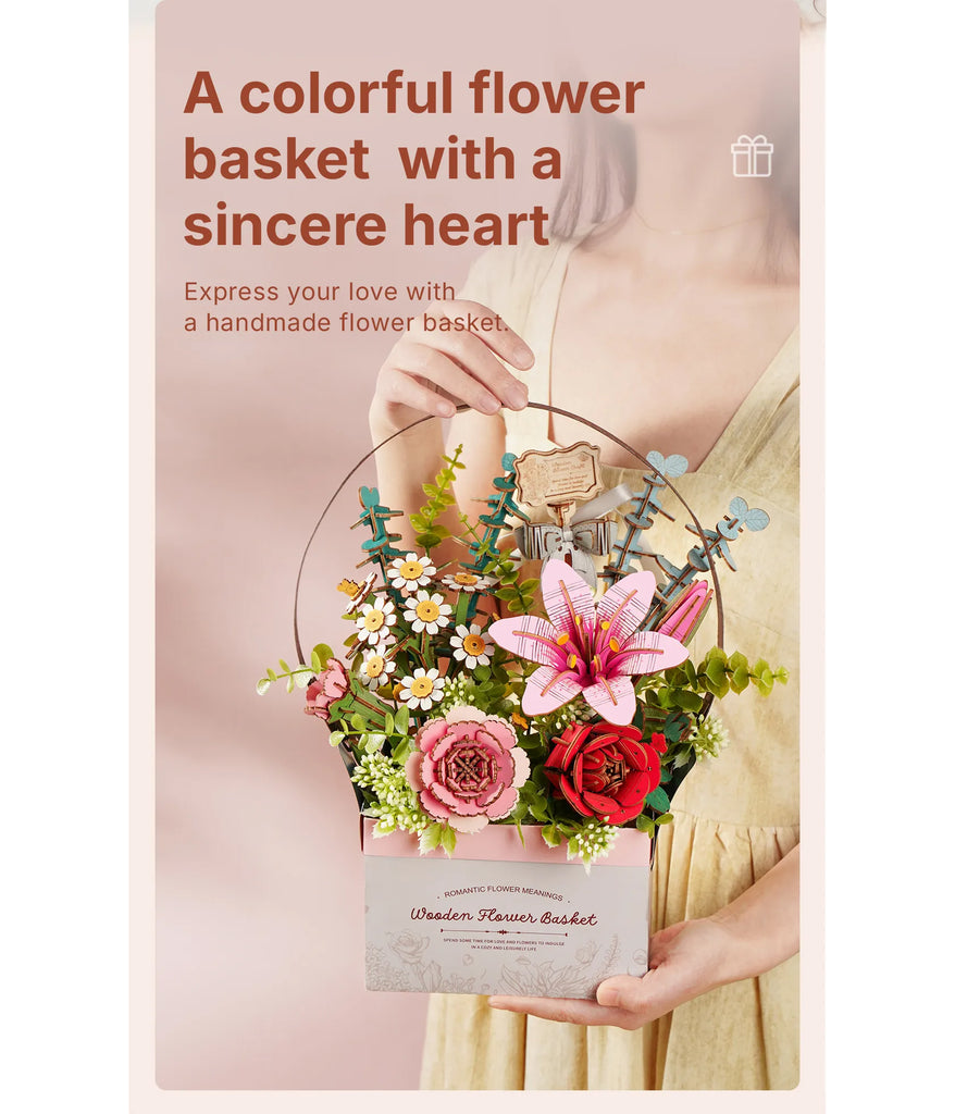 Wooden Bloom Flower Basket - Brain Spice