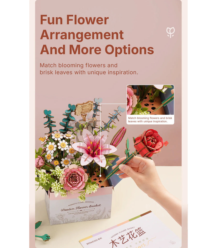 Wooden Bloom Flower Basket - Brain Spice