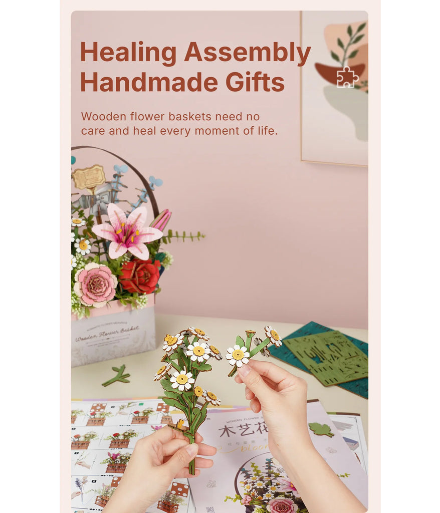 Wooden Bloom Flower Basket - Brain Spice