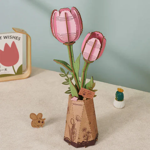 Wooden Bloom Pink Tulip - Brain Spice