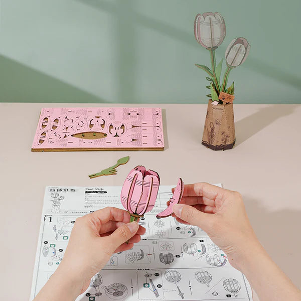 Wooden Bloom Pink Tulip - Brain Spice