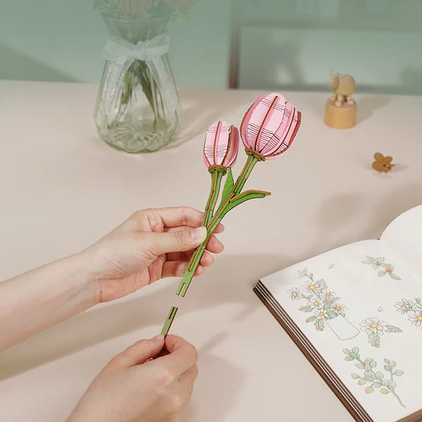 Wooden Bloom Pink Tulip - Brain Spice